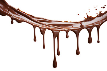 Pouring chocolate dripping isolated on a transparent background, Generative AI