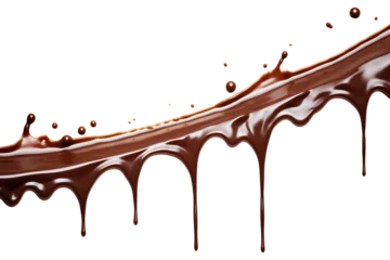 Selbstklebende Fototapeten Pouring chocolate dripping isolated on a transparent background, Generative AI © MONWARA