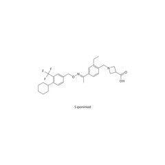 Siponimod flat skeletal molecular structure Sphingosine-1-phosphate receptor modulator drug used in Multiple sclerosis treatment. Vector illustration.