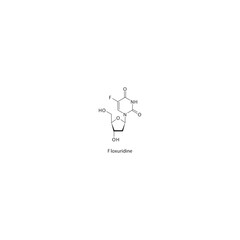 Floxuridine flat skeletal molecular structure Pyrimidine analog drug used in Colorectal cancer treatment. Vector illustration.