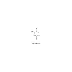 Fluorouracil  flat skeletal molecular structure Pyrimidine analog drug used in Colorectal cancer, breast cancer, basal cell carcinoma treatment. Vector illustration.