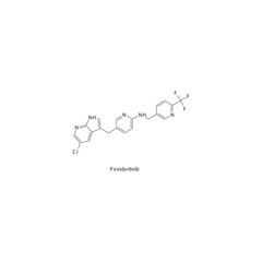 Pexidartinib flat skeletal molecular structure Tyrosine kinase inhibitor (TKI) drug used in Tenosynovial gian cell tumor - TGCT treatment. Vector illustration.