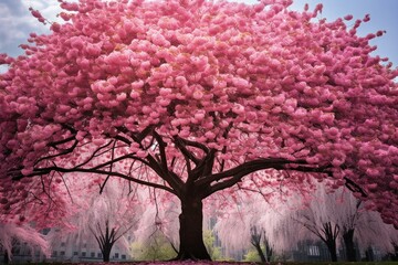 Flourishing cherry tree vibrant with new growth in the season of rebirth. Generative AI