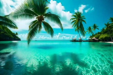 Beautiful tropical beach with coconut palm trees 