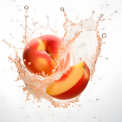 drink wave splash with peach, water splash and fruit beverage with peach, Realistic flow of...