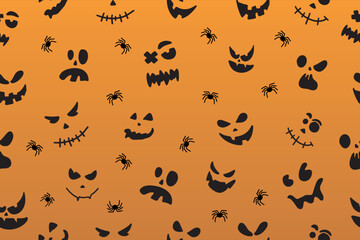 Seamless pattern with cute and creepy pumpkins, ghosts and monster faces for Halloween design. Vector illustration. Vector illustration