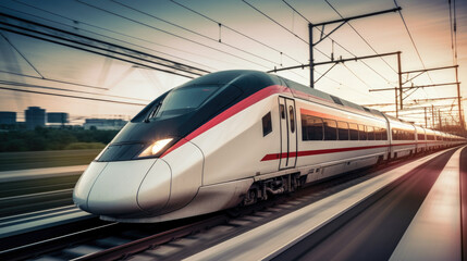 Fototapeta premium High speed train on the railway in movement