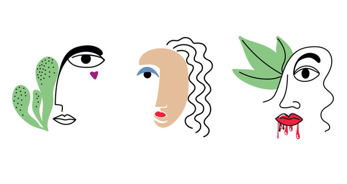 Set of surreal faces, concept minimalist vector illustration.