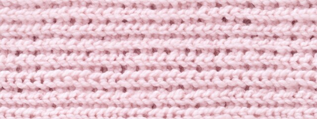 Seamless mottled light pink wool knit fabric background texture. Tileable monochrome pink scale knitted sweater, scarf or cozy winter socks pattern. Realistic woolen crochet textile craft