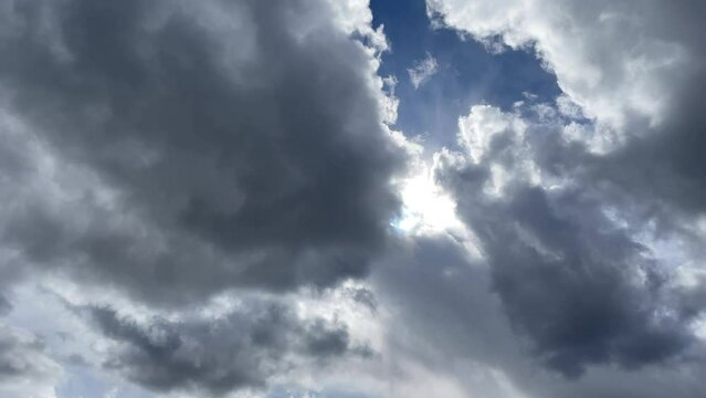 Timelapse of clouds flowing in the blue sky where the sun shines
