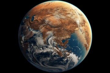 Space view of Earth showing drought and global warming crisis. Generative AI