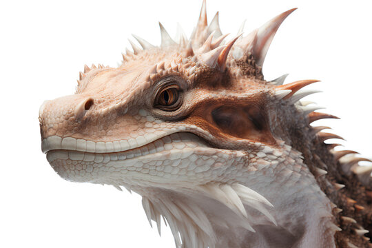 White and brown dragon head isolated on a transparent background, Generative AI