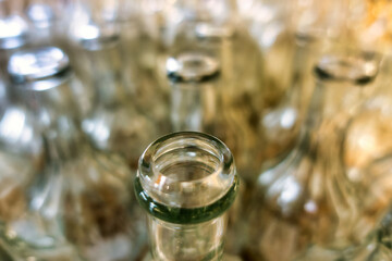 a set of transparent and shining glass bottles