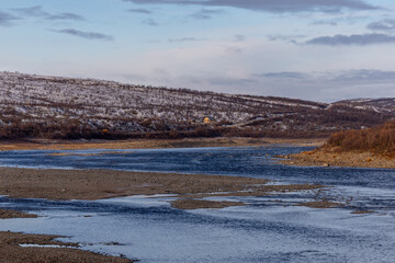 Utsjoki, Finland A view of the Karasjohka River separating Finland and Norway.