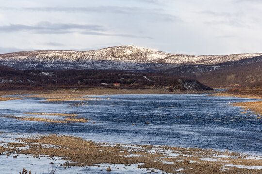 Utsjoki, Finland A view of the Karasjohka River separating Finland and Norway.