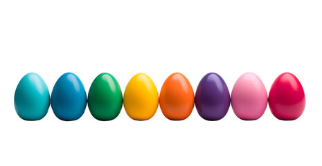 Colourful illustration of transparent, single coloured Easter eggs.