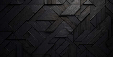 black textured background with a dark geometric pattern, black wood texture. Generative Ai content wallpaper - obrazy, fototapety, plakaty