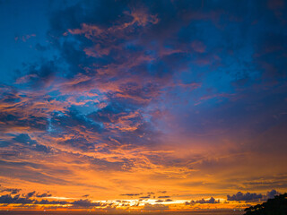 .aerial view amazing colorful cloud in Dramatic Sunset..dramatic sky with colorful orange...