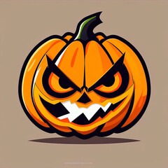 Fototapeta premium Halloween pumpkin, portrait of the angry pumpkin with open mouth, flat style. . Ai Generative