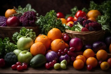 Fototapeta na wymiar Colorful Basket of Healthy Fruit and Vegetables