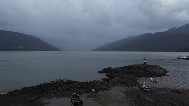 view of fjord and forests in the south of chile