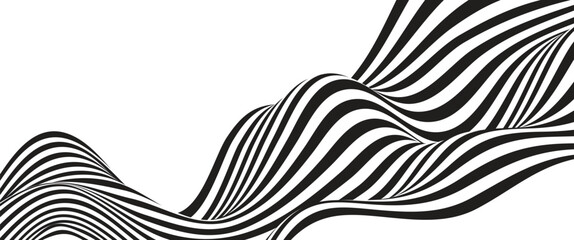 Abstract black and white curve wave stripe line pattern - obrazy, fototapety, plakaty