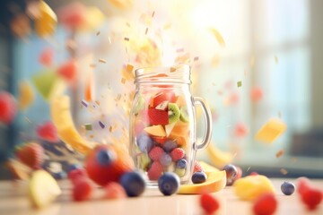 Fruit mix, water splash. Healthy eating concept. © vlntn