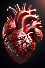 Naklejka premium Human anatomy, health care concept. Illustration of human heart on dark background.
