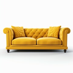 Modern yellow sofa furniture isolated on white background. yellow sofa for living room, home decor, mid-century, contemporary