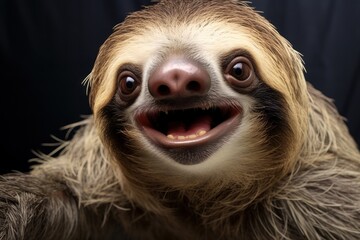 Obraz premium Happy surprised sloth with open mouth.