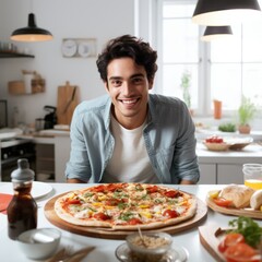 happy expression  and pizza concept . 