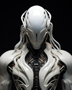 Portrait of Weird Alien Robot Humanoid. Generative AI