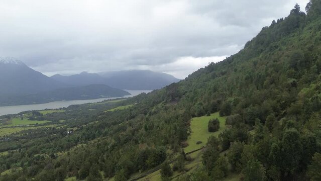 view of fjord and forests in the south of chile