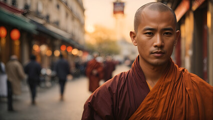 Fototapeta premium portrait of a Buddhist monk on the street