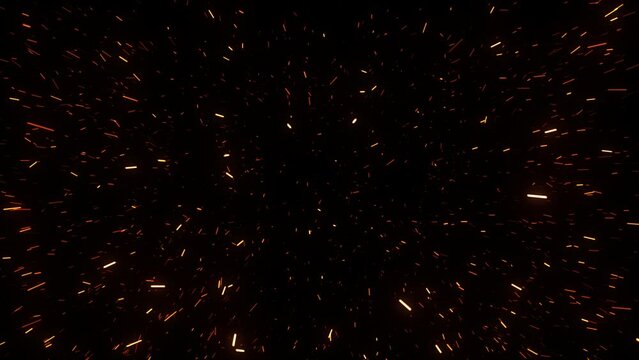 Sparks embers glowing towards cam