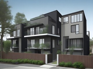 Modern modular townhouses. Residential minimalist architecture exterior	