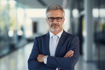 Fototapeta premium Portrait of a happy young casual businessman at office arm crossed
