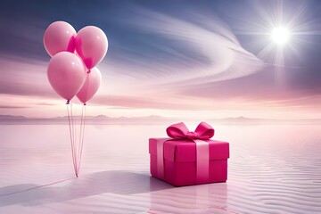 red gift box with balloons