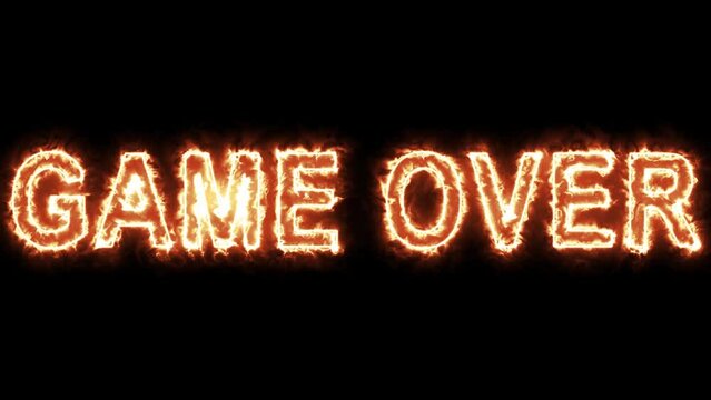 Fire neon game over , gaming concept animation,fire burning text on a dark background, glowing particles and flames 4k alpha channel.