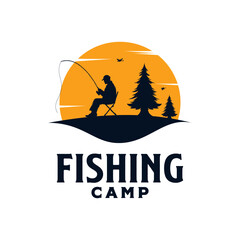 Fishing in the sunset logo silhouette