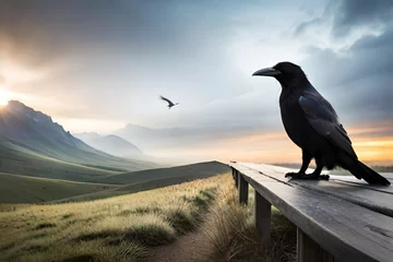 Fotobehang crow on the branch © Ahmad