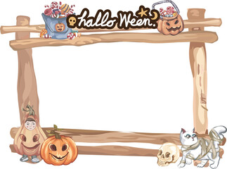 Fototapeta premium Halloween frame with wooden.