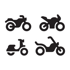 set of  motorcycle icons on white background