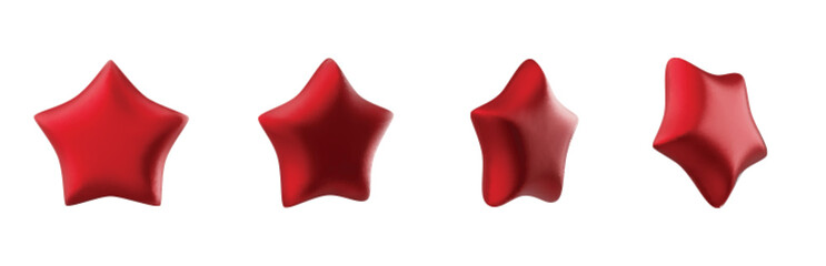 Set of red stars different shapes. Realistic 3d design cartoon style. vector illustration