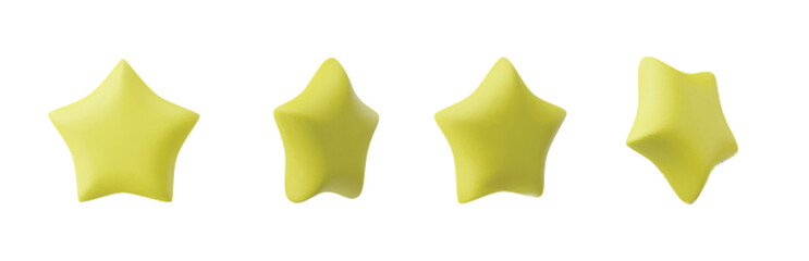 Set of yellow stars different shapes. Realistic 3d design cartoon style. vector illustration