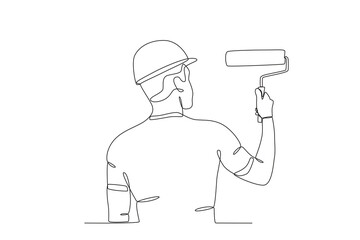 A man paints carefully. Painter one-line drawing
