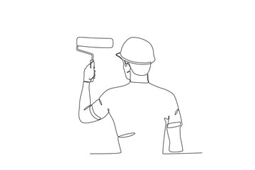 A painter paints the room. Painter one-line drawing