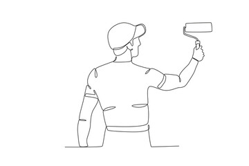 A painter renovates the room by painting the walls. Painter one-line drawing