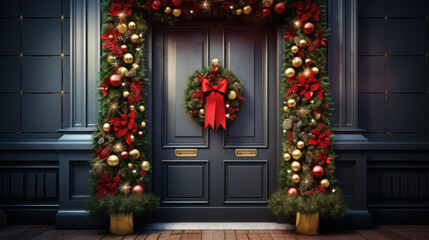 Fototapeta na wymiar Christmas decoration of the door with wreath