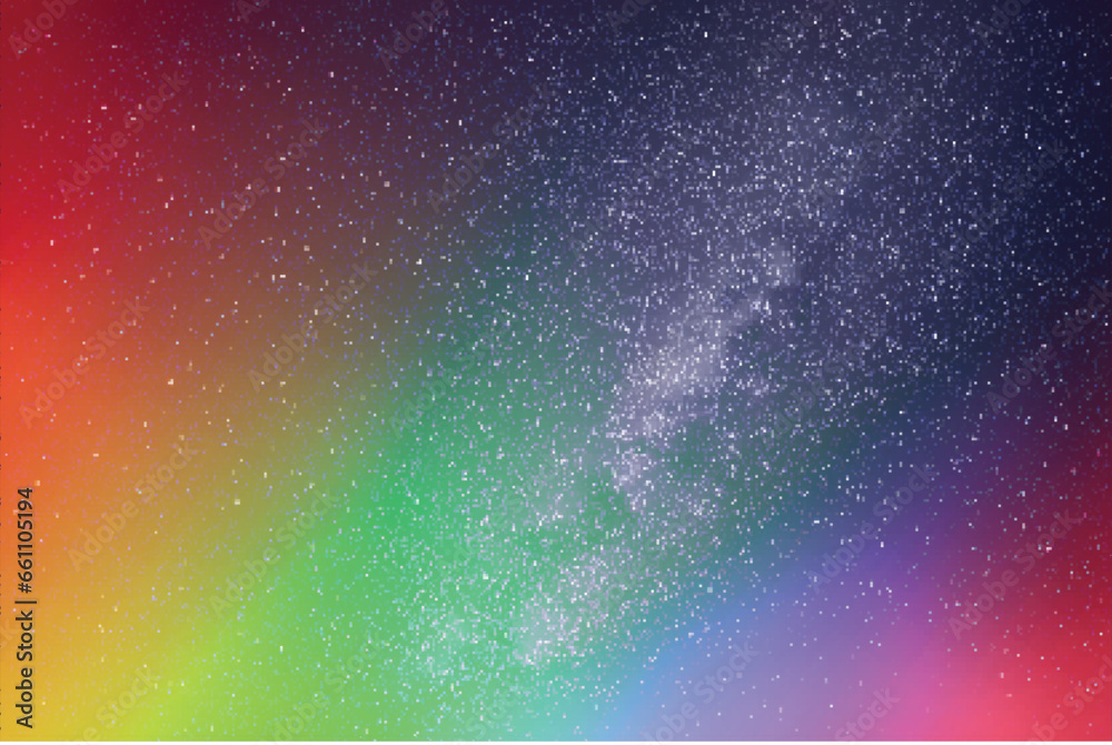 Poster milky way and rainbow. night starry sky. colorful aurora borealis